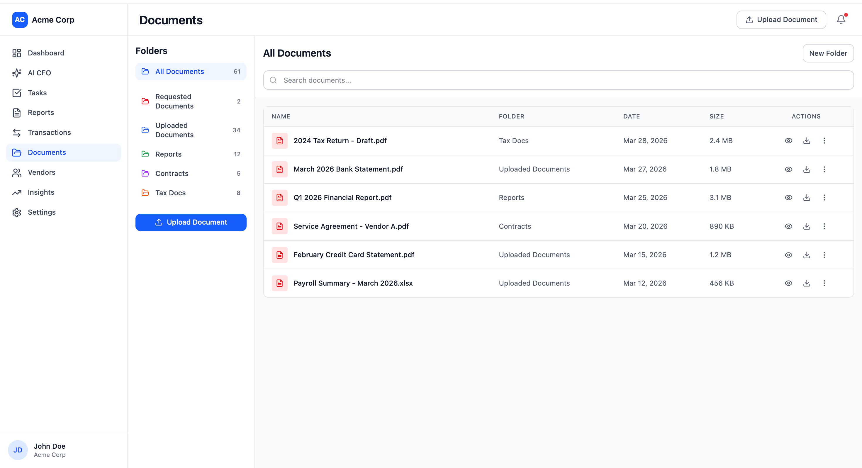 Synoro documents library with receipts, contracts, and statements organized in one place